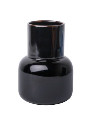 Schwarze Fritz Hansen Vase aus glänzender Keramik, ein dekoratives Einzelstück für modernes Wohndesign.